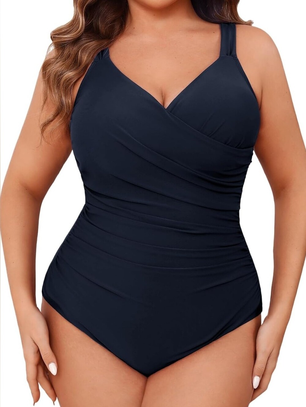 420. NWT Cupshe Plus-Size Tummy Control One-Piece Swimsuit - Navy Blue